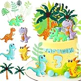 NimblusToy Dino Kuchen Deko, 14 Stück Dino Tortendeko, Tortendeko Dinosaurier Happy Birthday Kindergeburtstag Tiere Torte Deko Dschungel für Geburtstagsparty Zubehör DIY Kuchendekoration -B