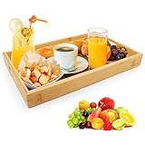 MXTIMWAN Tablett Serviertablett, Bambus Serviertablett mit Griffen, Holz Tablett Servierplatte, Rechteckig Küchentablett Servierplatte für Frühstück, Tee, Couchtisch (30 x 20 x 3,7 cm)