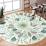LIVEBOX Rund groß Teppich Wohnzimmer 120 cm,Runder Blume Pflanze Weicher rutschfeste Waschbarer Kurzflor Schlafzimmer Teppiche,für Eingangsbereich Innen Küche Waschküche Kinderzimmer