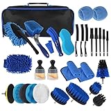 Auto Reinigungsset 31 Teiliges, Autopflege Set Komplett, Auto Waschset mit Bürsten und Detailing Pinsel, Auto Reinigungsset für innenraum & Außen Reinigung, Felgen, Armaturenbrett,Entlüftungsventil