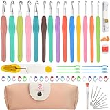 Moseem Häkelnadel Set 54 Stück, 14 Größe Häkelset von 2 mm bis 10 mm für Anfänger mit Häkel Zubehör,Ergonomische Häkelnadeln Soft Gummi Häckelnadel Crochet Set, Häkelnadeln Set mit Tragbaren Fall