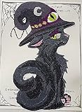 Riesige Hexenkatze schwarze Hexenkatze mit Hut, zum Aufbügeln, für Halloween, Jacke und Rückseite