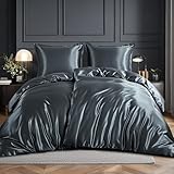 RUIKASI Satin Bettwäsche 135x200 4teilig - Seidig Bettbezug Grau mit Glanz wie Seiden Bettwäsche Set für Haar und Haut, Glänzend Bettwäsche 135x200cm mit Reißverschluss und Kissenbezug 80x80cm