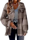 shownicer Damen Mantel Flanell Lässiges Revers Kariert Jacke Warme Mittellange Wollmantel Einreihiger Kaschmirmantel Wintermantel Herbst Winter A Kaffee L