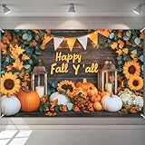 BlissYard Happy Fall Banner zum Aufhängen, 'Happy Fall Y'all', Text, Kürbisse, Sonnenblumen, Laternen, Szene, Dekoration, 180 x 109 cm, für Zuhause, Partyzubehör, Fotohintergrund, Urlaubsdekoration