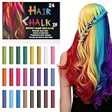AOOWU Haarkreide, 24 Farben Set Haar Kreide für Mädchen, Temporäre Haarfarbe Kinder Erwachsene Auswaschbar Ungiftig, Haar Colorationen für Halloween Karneval Festivals und Cosplay Partys