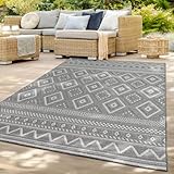 TT Home In-& Outdoor Teppich Wetterfest Balkon Küche Wohnzimmer Boho Rauten Design, Farbe: Grau 2, Größe:80x150 cm
