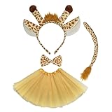 TSHAOUN 4 Teiliges Giraffen Kostüm für Kinder, Giraffenanzug Giraffen Stirnband Schwanz Krawatte Tutu, Süße Tier Kostüme für Dschungelparty, Halloween, Karneval, Performance Requisiten (4 Pcs)