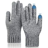 FORTRY Handschuhe Damen Warme Touchscreen Handschuhe Kaschmir Strickhandschuhe Warmes Futter Winterhandschuhe Damen mit Rutschfestem Silikon Leichte Atmungsaktive Winter Outdoor Handschuhe hellgrau
