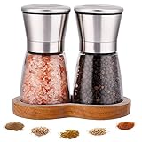 LessMo Gewürzmühle mit Tablett, Pfeffermühle mit einstellbarem Grobheitsmechanismus - Salz- und Pfeffermühle aus Edelstahl, 2 pro Set, Würzen, Pfeffer, Salz und Chili