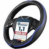 Upgrade4cars Lenkradbezug Blau Schwarz in Leder-Optik | Lenkradhülle Universal 37-38 cm für Sommer & Winter | Autozubehör Innenraum Geschenk-Ideen | Geschenke für Frauen und Männer