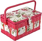 Kobolo Nähkästchen Nähkorb Nähkörbchen Nähkasten - Blumen - 28x18x16 cm