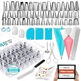 RFAQK 100 Stücke spritzbeutel mit tüllen für spritzbeutel wiederverwendbar | 48 Nummeriert spritztüllen set profi - 40 tortenspritze Tasche mit Musterdiagramm & E Buch, Blumenheber, Nagel, spritztülle