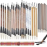 DELORIGIN Chinesische Kalligraphie-Pinsel-Set, Schreiben, Malen, Aquarell-Tintenpinsel mit aufrollbarem Bambus-Pinselhalter, japanische Sumi-Malpinselstifte für Kanji-Kalligraphie-Liebhaber, Geschenk