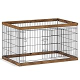 Feandrea by SONGMICS Home Welpenauslauf, Freilaufgehege, Stahl-Gitter, Welpenlaufstall, Schiebetür mit 2 Riegeln, Größe XXL, 122 x 80 x 70 cm, Gehege für Hunde, Kaninchen, walnussbraun-schwarz