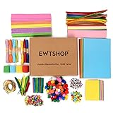 ewtshop® Jumbo Bastelkoffer, 1000 Teile, Großes Bastelset mit verschiedenem Papier, Pfeifenreinigern, Moosgummi, Kordeln, Wackelaugen, Pompoms, Federn uvm.