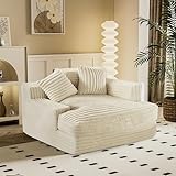 Großes Schlafsofa Chaiselongue, Lounge Sofa Gästebett Bettsofa mit Armlehne und 2 Lendenkissen, Gepolstertes Schlafsesselbett aus superweichem für Wohnzimmer Schlafzimmer, Cord Beige 122*122*72 CM