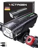 VICTAGEN LED Fahrradlicht Set, StVZO Zugelassenes Fahrradlampe, USB Aufladbar Fahrradbeleuchtung IPX5 Osram Vorderlicht und Rücklicht