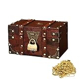 CLIUNT Vintage Holz Schatztruhe, Mit Zahlenschloss, Holz Aufbewahrung Schatzkiste, Schatztruhe aus Holz, Holztruhe Schatzkiste, Geeignet Zum Aufbewahren Und Dekorieren - 18 x 11 x 10cm