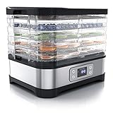 Arendo - Dörrautomat mit Temperaturregler - Edelstahl Dörrgerät für Lebensmittel Fleisch Früchte Gemüse - 260 W - mit Timer bis zu 72 h - 35-70 Grad - 5 Einlegefächer - GS - Dehydrator - BPA frei