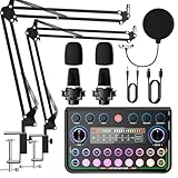 SINWE Podcast-Set für 2 Personen,Audiomischer mit Mikrofonen für Smartphone & PC,All-in-One DJ-Equipment,Plug-and-Play,Ideal für Streaming, Gesang, YouTube & Gaming
