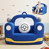 OUOZZZ Kindersofa Kindersessel ab 1 3 6 Jahre - Weich Sherpa Kindercouch mit Kissen, Mini Couch für Kinderzimmer Jungen und Mädchen, Auto Blau