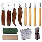 CUKA Holz Schnitzen Werkzeug 8 1 Holz Schnitzen Werkzeug Set, Holz Schnitzen Messer, mit Rutschfesten Schneiden Handschuhen, Geeignet für Skulptur