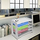 Ablage Schreibtisch Weißer 5 Stufiger Briefablage Organizer Dokumentenablage A4 Papier Ablagefach Dokumentenhalter für Home Office Schule