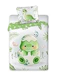 Kinderbettwäsche 100x135 cm aus 100% Baumwolle Weich und farbenfroh | Bettwäsche Kinder Perfekt für Mädchen und Jungen | Hochwertig und pflegeleicht Baby Bettwäshe mit Reißverschluss | Dino 005