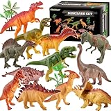 TOEY PLAY Dinosaurier Figuren Set, 12 Stücke Realistische Mini Dinosaurier Pädagogisches Spielzeug, Tyrannosaurus Rex Dino Spielzeug für Kinder ab 3 4 5 Jahren