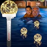 LanBlu Schwimmende Pool Wasser Thermometer,Solar Thermometer Pool Schwimmend mit Warmem Kugellicht,Schwimmbad Thermometer für Pool Nachts Leicht zu Lesen,Schwimmbecken Thermometer für Teich Whirlpool