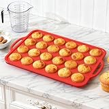 Foepoge Mini Muffins Backform Silikon mit Metallrahmen für 24 Muffins, Antihaft Mini Muffinform Silikon 24er, BPA-Freie Muffinblech Muffinformen für Cupcakes, Pudding, Brownies, Rot