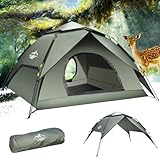 Purebox Camping Zelt, 2-3 Personen Automatisches Pop Up Zel, Instant-Zelt Pop Up Kuppelzelt 4 Jahreszeiten Wasserdicht & Winddicht Campingzelt mit Abnehmbarer für Trekking, Familien, Rucksackreisen