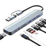 USB C Hub 3.0, 8 in 1 USB Hub 3.0 Multiport Adapter mit SD, TF, USB 3.0, USB 2.0, 3.5 mm Audio Anschlüsse, Hub USB C für MacBook Air/Pro, Galaxy, iPad, Windows usw