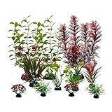 FENGQQKJ Aquarium Deko Aquarium Zubehör Aquariums Pflanzen Künstlich Wasserpflanzen Aquariums Miniteich Plastikpflanzen Fisch Tank Schildkröte Aquarien Dekorationen Rot Grün für Aquarien 10 Stück