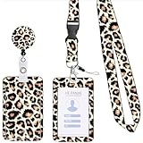 THQAE Ausweishülle mit Band, Sliding Leopard Print Kunststoff Kartenhalter, abnehmbare Lanyard Karte Schutz für Büroangestellte Krankenschwester Lehrer Student