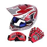 Samger DOT Jugend Kinder Off Road Helm Motocross Helm Dirt Bike ATV Motorradhelm Handschuhe+Brille(L,Rot)