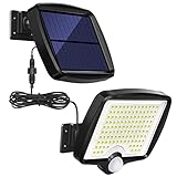 MPJ Solarlampen für Außen, 118 LED Solarleuchte Aussen mit Bewegungsmelder, IP65 Wasserdichte, 120°Beleuchtungswinkel, Solar Wandleuchte für Garten mit 5m Kabel