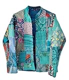 Pranipat Handicrafts Damen Baumwoll-Patchwork-Steppjacke, wendbar, Winterbekleidung, leichte Jacken für Mädchen, Bikerjacke (US, Alpha, M, Türkis), Türkis/Ausflug, einfarbig (Getaway Solids), Medium