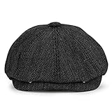 KeepSa Newsboy Stil Tellermütze Schirmmütze Herren Damen - 8 Panel Peaky Fischgräten Tweed Retro Schiebermütze Schlägermütze Gatsby Cap - 59cm, Schwarze