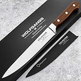 WOLFGANGS hochwertiges Tranchiermesser | Qualitäts-Fleischmesser extrem scharf | Filetiermesser Fleisch besonders langlebig | Scharfes Fleischmesser mit 100% rostfreier Edelstahlklinge (braun)