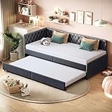 VixorLuilith Polsterbett Tagesbett 90x200 cm mit Ausziehbett, Einzelbett Kinderbett Schlafsofa Daybed Bettgestell mit Lattenrost, Bettsofa Jugendbett Gästebett, Ohne Matratze, Samt (Grau)