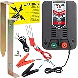Power XXL A2000 12V Set Elektrozaungerät inklusive Zubehör Weidezaungerät für Lange Einzäunungen, Weidezaun Paddock Gehege 12.500 Volt 2,2 Joule