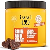 ivvi Skin & Coat Omega 3 für Hunde gegen Juckreiz im Leckerliformat, für gesunde Haut & glänzendes Fell – mit Biotin, DHAgold, Zink, Vitamin C, Lachsöl - 60 leckere Snacks (270g) mit Lachs