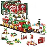 Miunana 2025 Adventskalender Weihnachten Bausteine Set, 24 Tage Weihnachts Countdown-Kalender, Weihnachten Bauspielzeug Heimdekoration, Spielzeug Geschenkbox für Kinder Spielset (Bahn)
