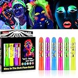 EONFAVE Bodypainting Farben, 6 Farben Neon UV Face Paint Set, Waschbar Gesichtsbemalung Set, Cremig Langhaltend Schminkstift, Körperfarbe Buntstifte für Halloween Karneval Party, Sicher Inhaltsstoff