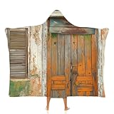Übergroße Hoodie Decke,Retro Decken Hoodie Damen mit Kapuze,Alte Holztür Superweiche und Warme Ganzkörperdecke Herren Tragbare Decke Für Erwachsene 150 × 200 cm