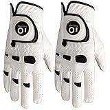 Herren Golf Handschuh Linke Hand Rechts mit Ball Marker 2 Pack, Golfhandschuhe WeatherSof Grip Angenehm Weiches, Fit Größe M ML groß XL, von Finger Zehn, Weiß, Large