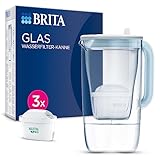 BRITA Glaswasserfilter, Premium-Kanne, hellblau (2,5 l), inkl. 3 x MAXTRA PRO All-in-One-Kartusche, robust und leicht/reduziert Kalk, Chlor, Metalle wie Blei und Kupfer (Verpackung kann variieren)