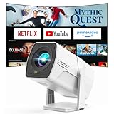 Beamer Kompatibel mit Netflix, Mini Smart Projektor mit WiFi Bluetooth 1080P Full HD, Elektrischer Focus & Automatische Trapezkorrektur, 270° Drehbar Heimkino Beamer Klein, Automatische App-Updates